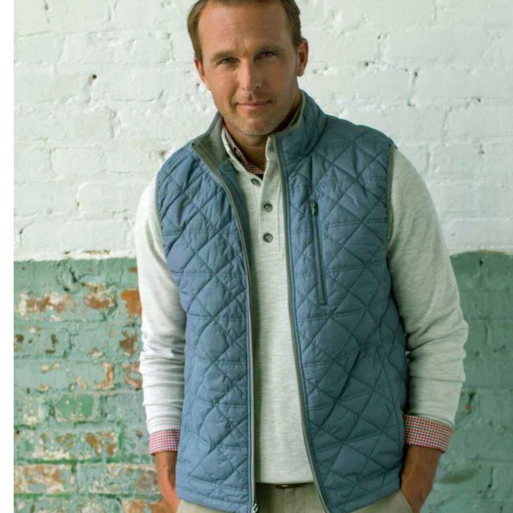 Oxford Ottley Quilted‎ Vest Blue Men's XS Lightweight Layering Rib Collar